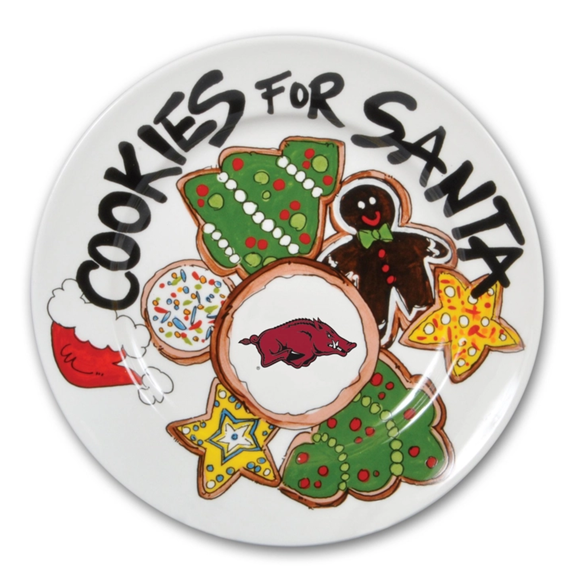 image of: Arkansas Razorbacks Magnolia Lane Ceramic Cookies for Santa Plate - White