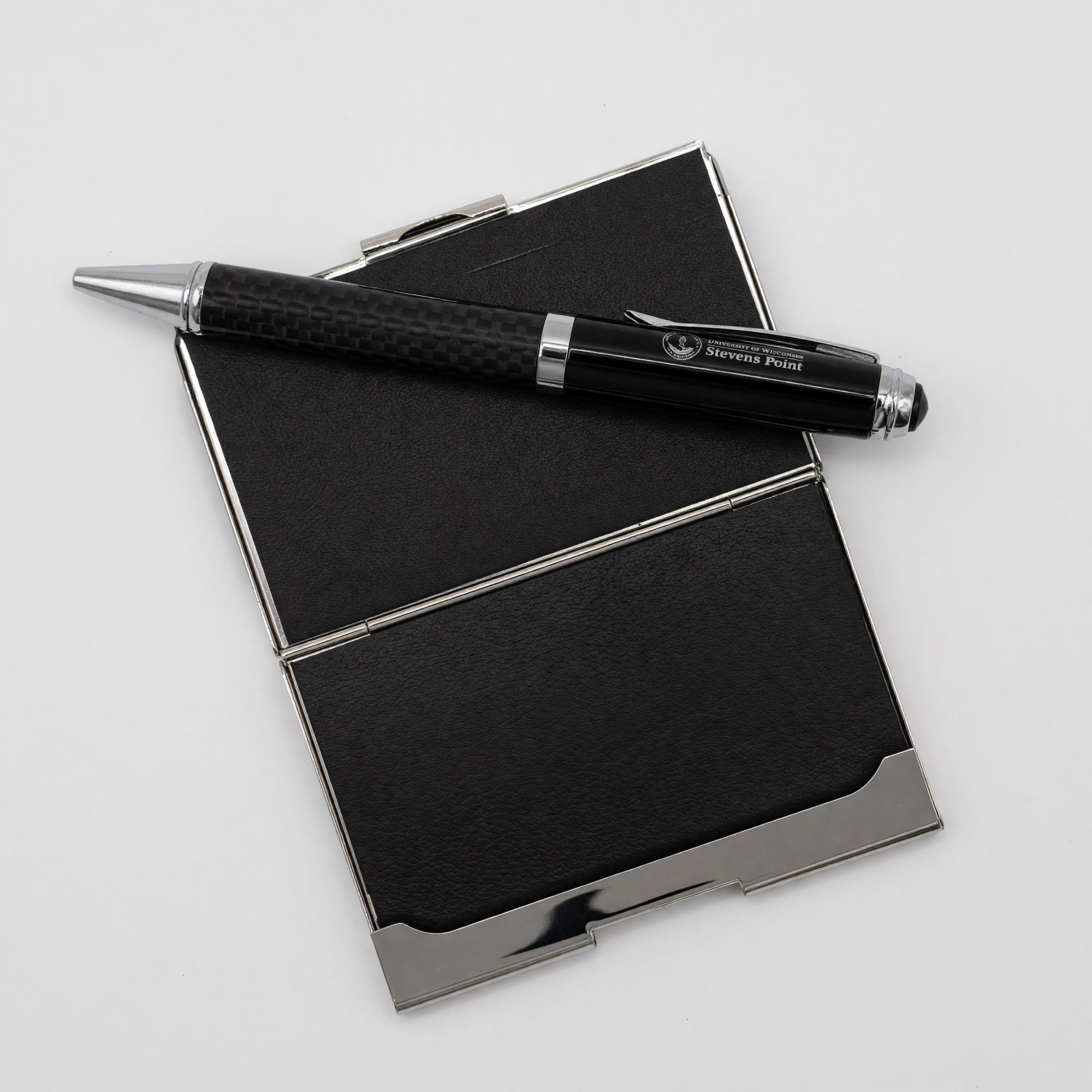 Product image 2 of 2 for University of Wisconsin Stevens Point 2 Piece Carbon Fiber Card Holder with Pen