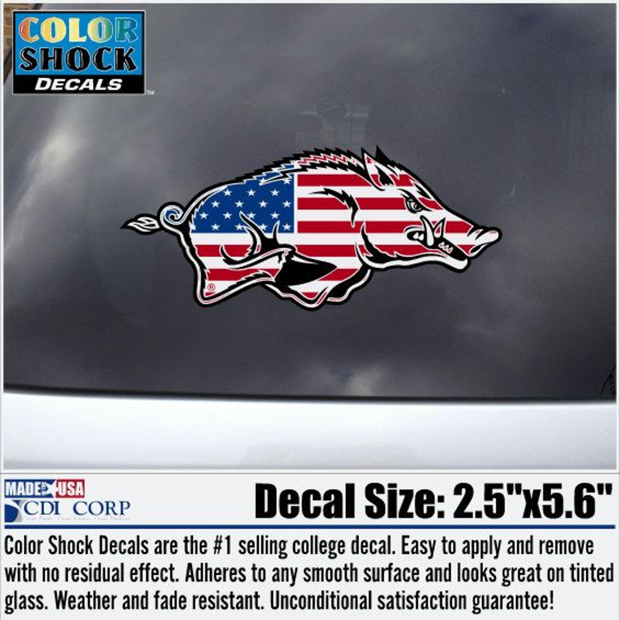 image of: Arkansas Razorbacks CDI Corp American Flag Running Hog Decal