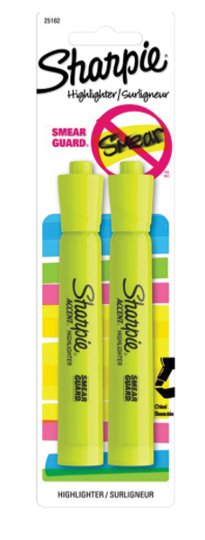 Sharpie Highlighters, Tank Chisel, 2 Pack, Yellow; $3.98