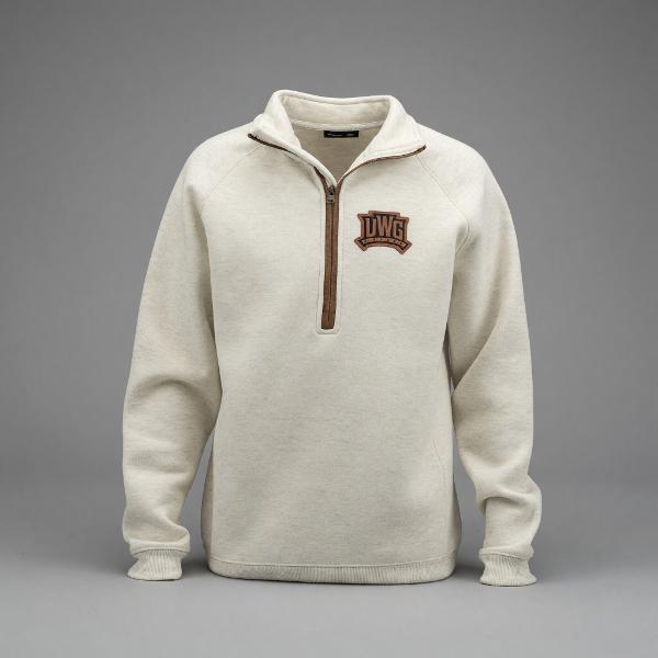 ATHLETICS LOGO LEATHER PATCH MARLOW HALF ZIP; $59.99
