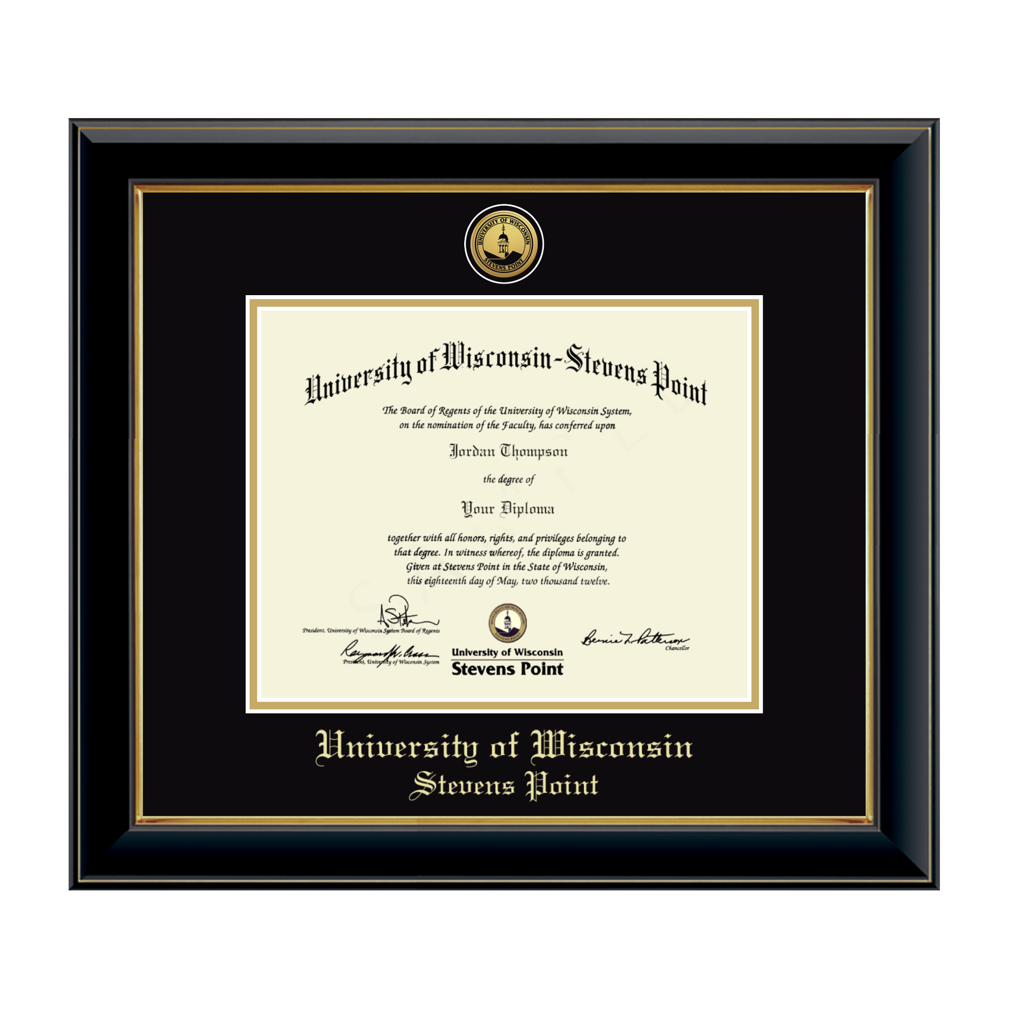 Product image 1 of 1 for UWSP Gold Engraved Medallion Diploma Frame