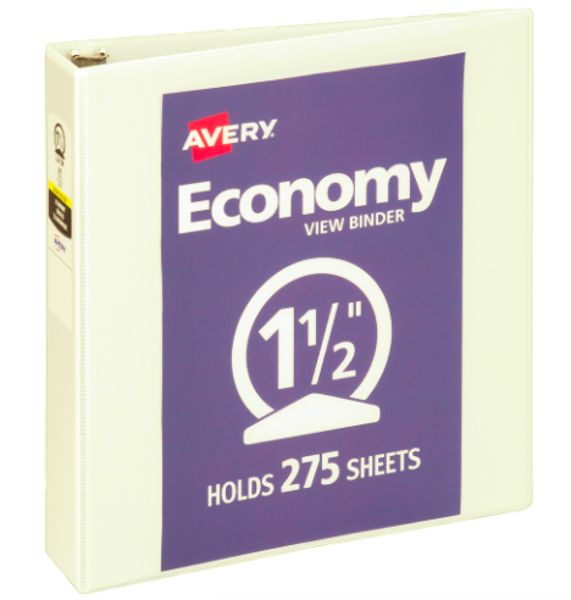 Economy View Binder - White - 1.5in; $12.99