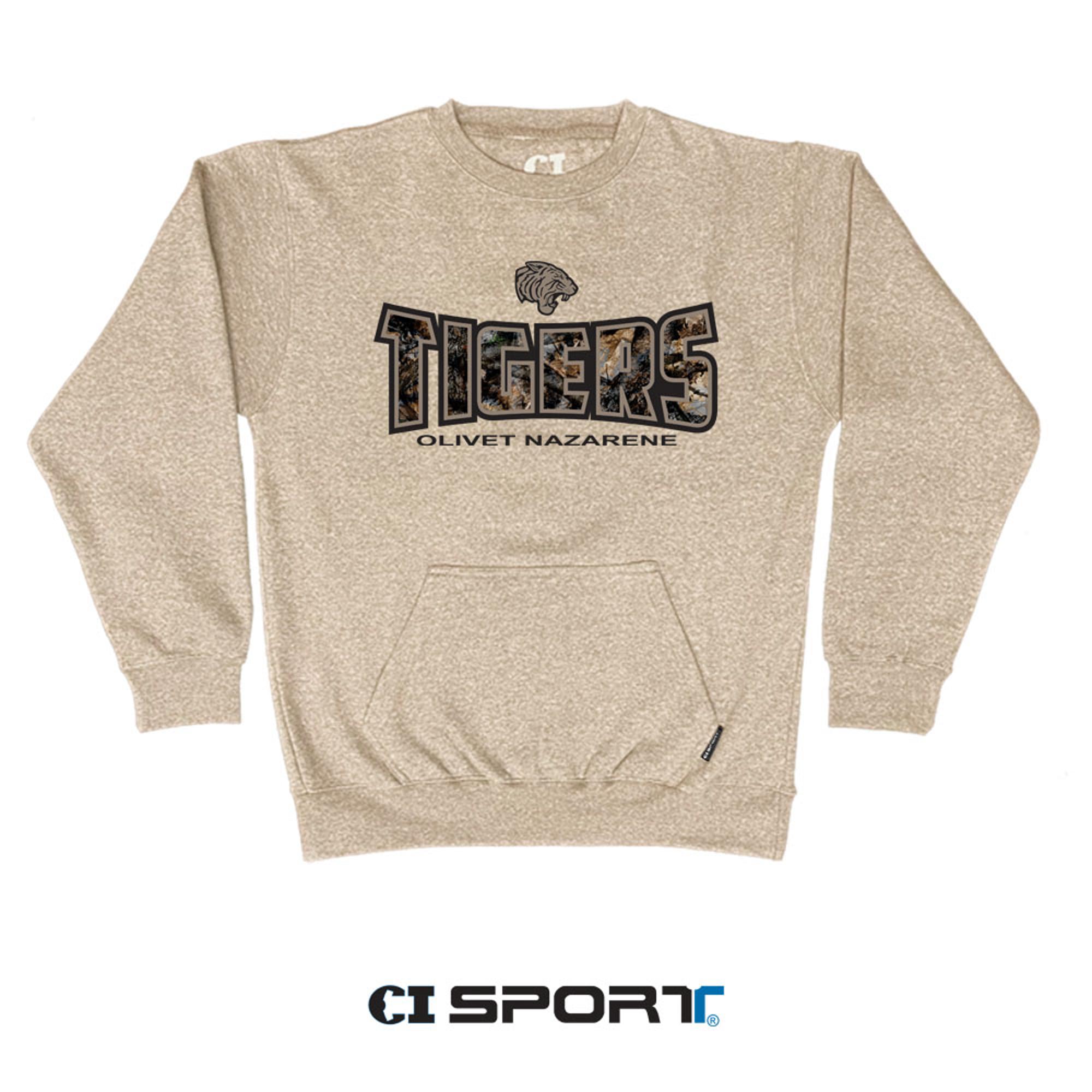 Product image 1 of 1 for Olivet Nazarene Tigers Camo Pocket Crew, Latte Heather