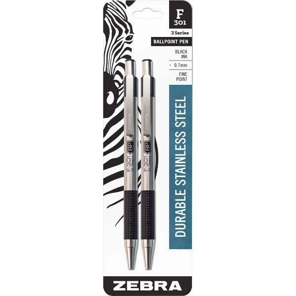 Zebra F-301 Stainless Steel .7mm Retractable Ballpoint Pen, 2 Pack; $6.18