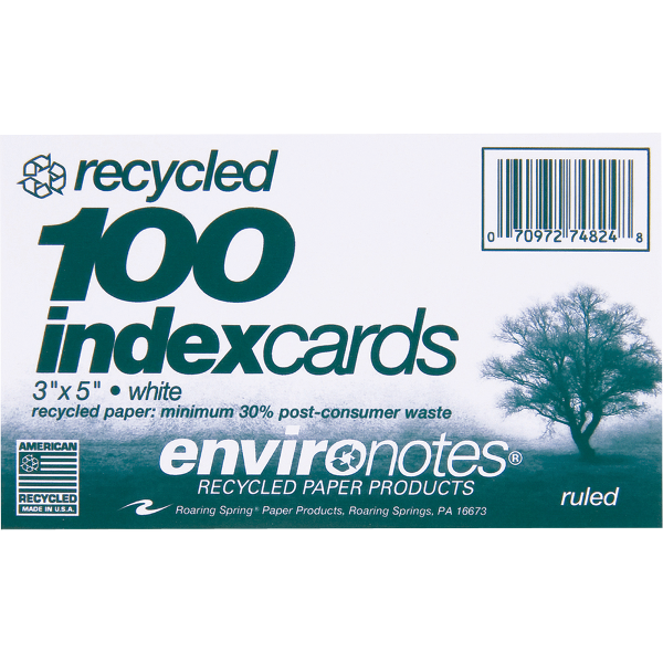 Roaring Spring 3in x 5in Environotes Recycled Index Cards, 100 Pack, White; $2.95