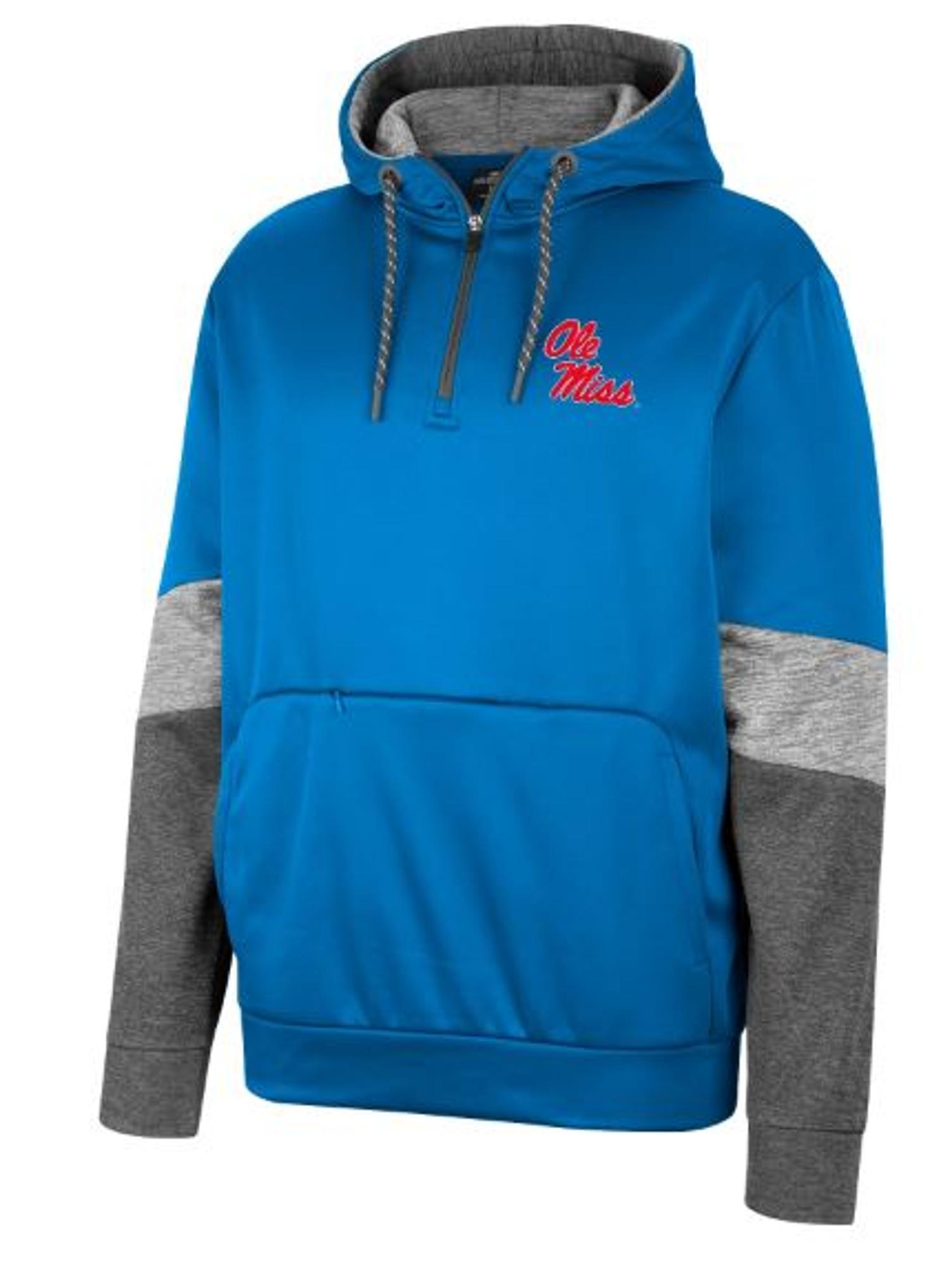 image of: Ole Miss No Relation Poly 1/4 Zip Hoodie Powder Blue