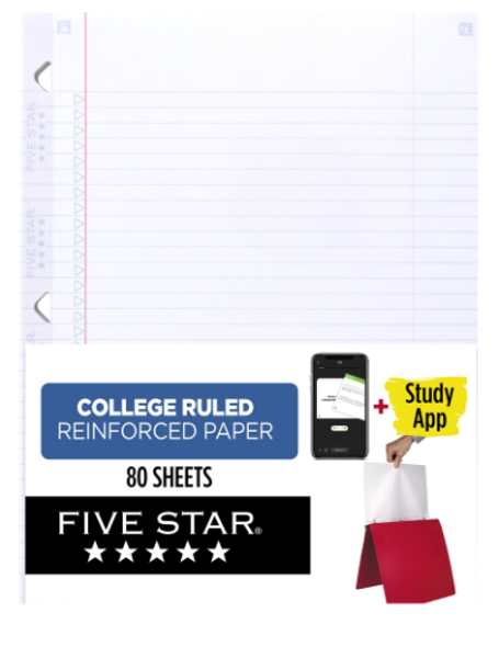 Five Star Reinforced College Ruled Paper, 80 Sheets; $8.98