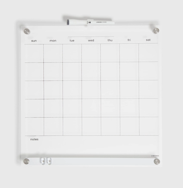 U Brands 16in x 16in Acrylic Dry Erase Monthly Calendar; $29.98