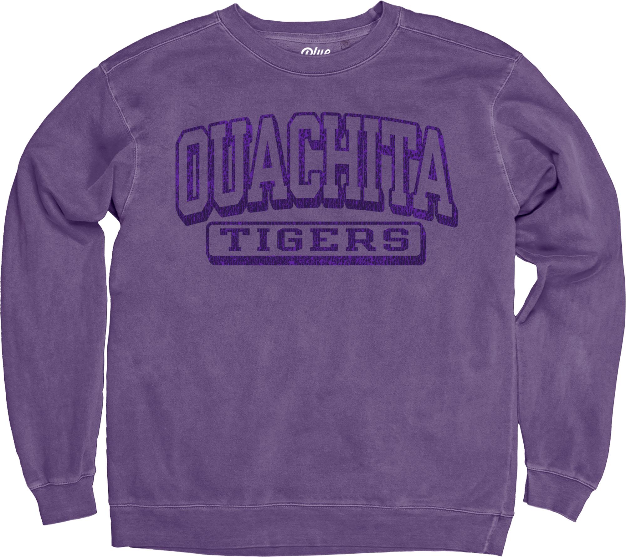 image of: Ouachita Tigers Worn Path Infusion Dyed Ringspun Fleece Crew