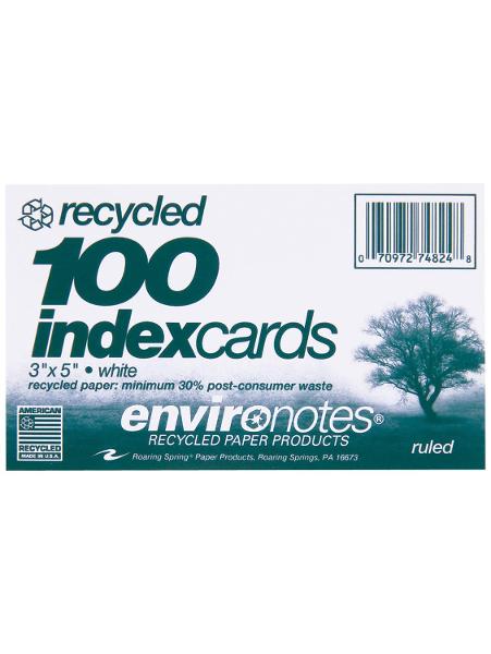 Roaring Spring 3in x 5in Environotes Recycled Index Cards, 100 Pack, White; $3.98