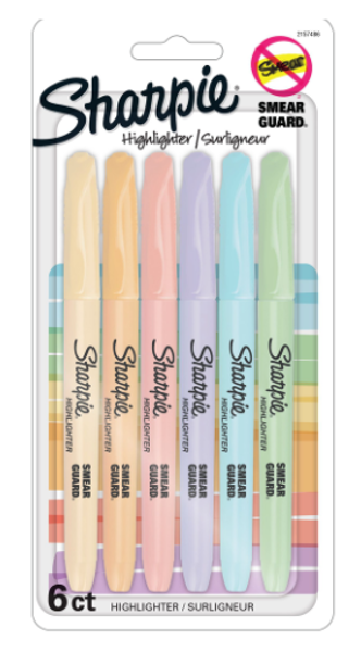 Sharpie Highlighters, Narrow Chisel, 6 Pack, Pastel; $7.98