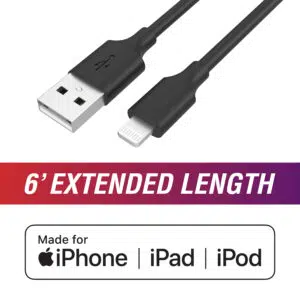 image of: CABLE 6' LIGHTNING USB-A BLACK