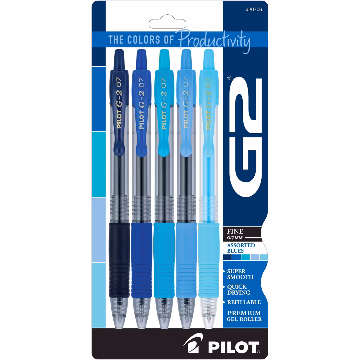 image of: G2 Gel Pilot Boost Gel Pens Fine Point 0.7mm Blue Ink - 5 PK
