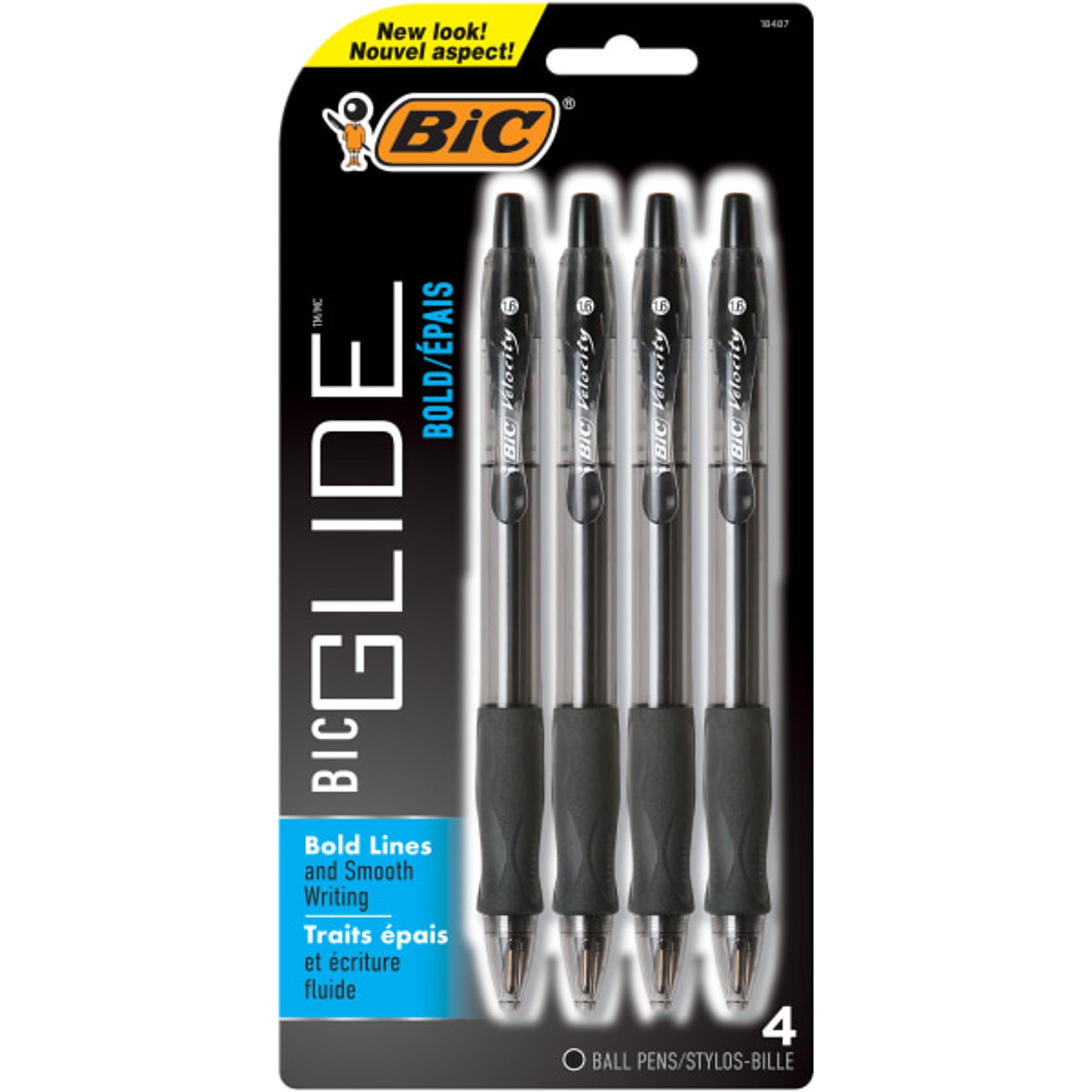 image of: BIC Glide Velocity Bold Retractable Ballpoint Pen - Black 1.6mm 4Pk BP