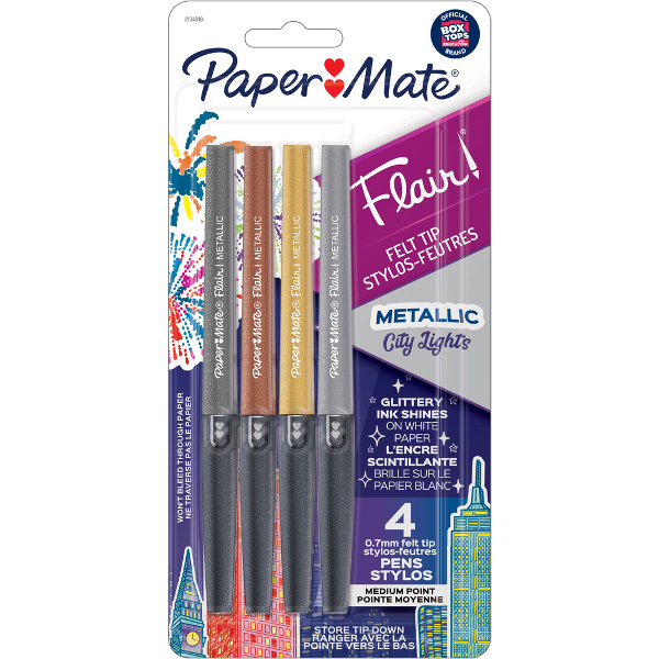 Paper Mate Flair Metallic Pen - Asst Medium 4Pk BP; $14.15