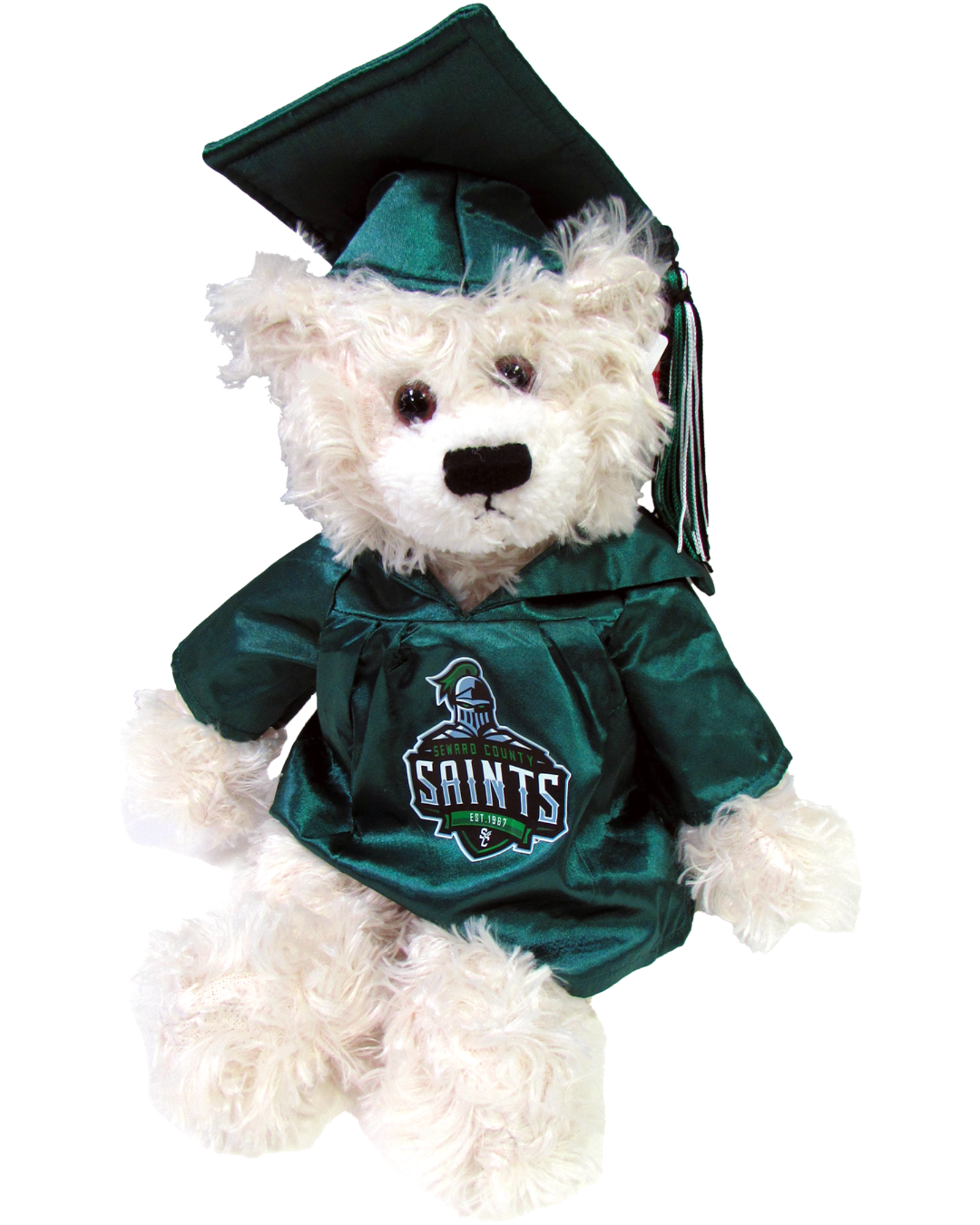 Product image 1 of 1 for Graduation Curly Cream Bear Green Cap & Gown 12"
