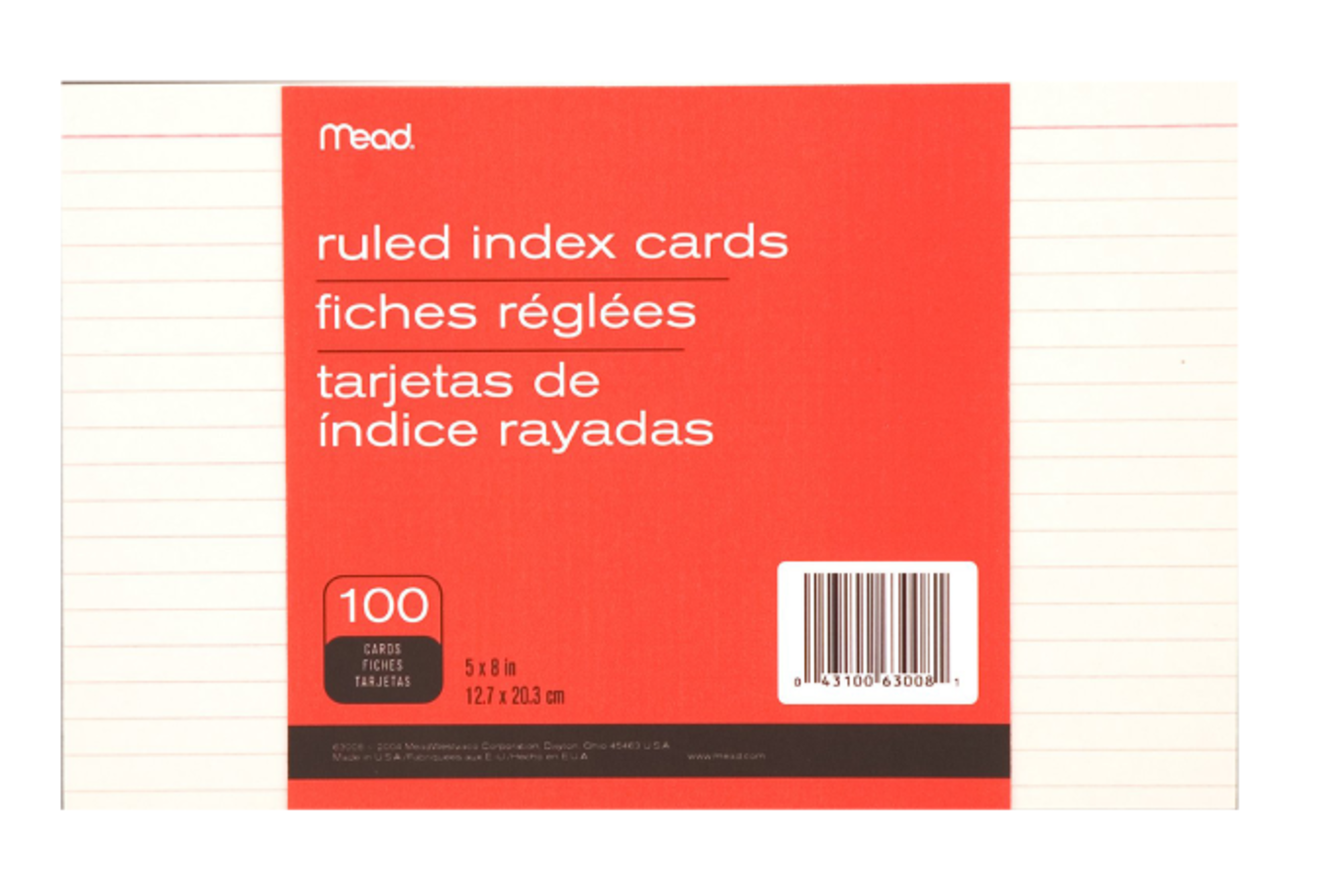 image of: Mead 5in x 8in Ruled Index Cards, 100 Pack, White
