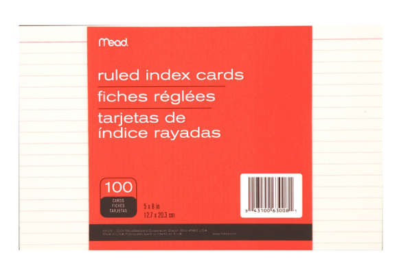 Mead 5in x 8in Ruled Index Cards, 100 Pack, White; $6.98