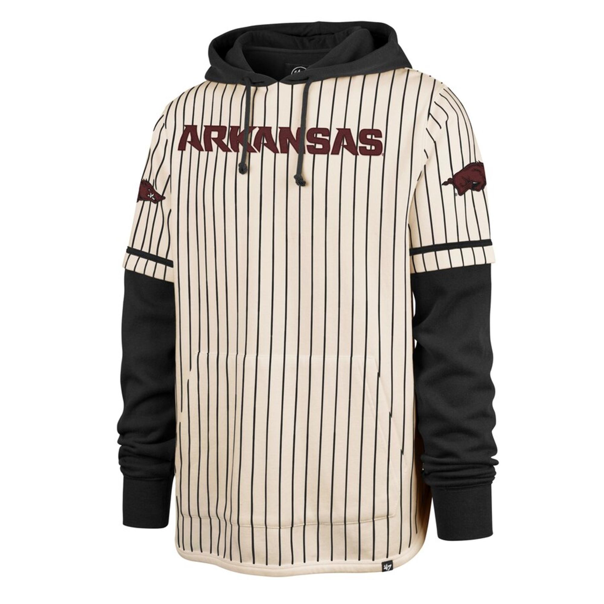 image of: Arkansas Razorbacks Cream Pinstripe Double Header Hoodie