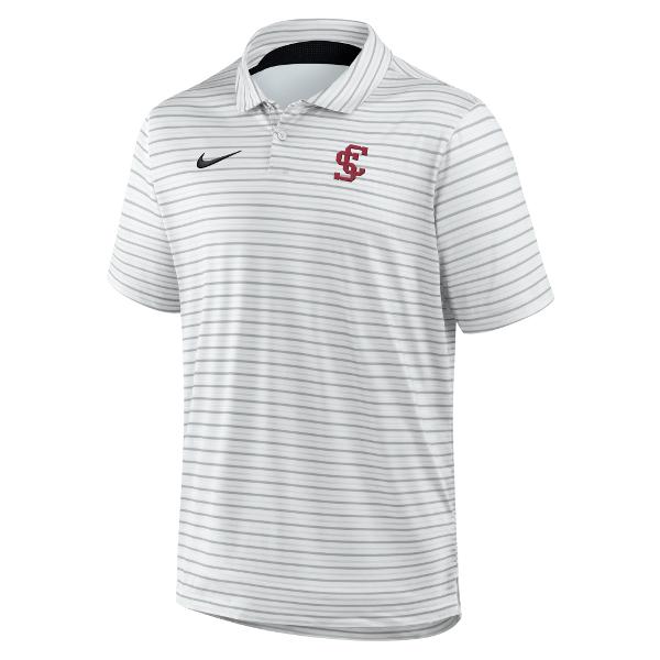 Santa Clara Broncos Nike Dri-FIT Tour Stripe Polo, White & Light Smoke Gray; $99.00