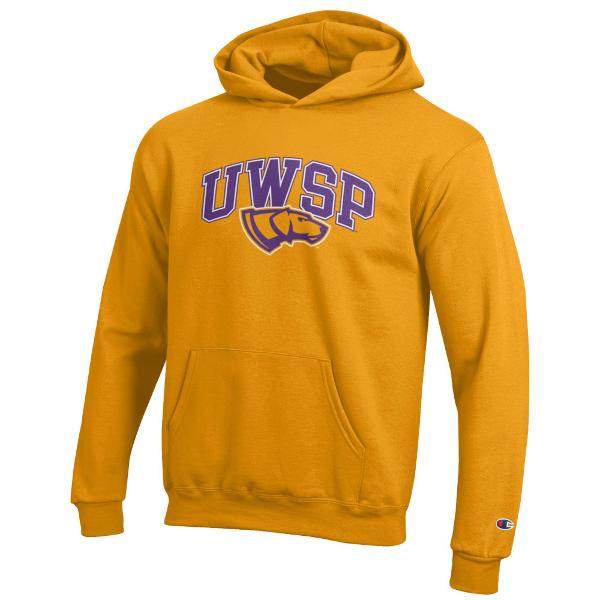 UWSP Youth Champion Powerblend Hoodie, Gold; $54.98