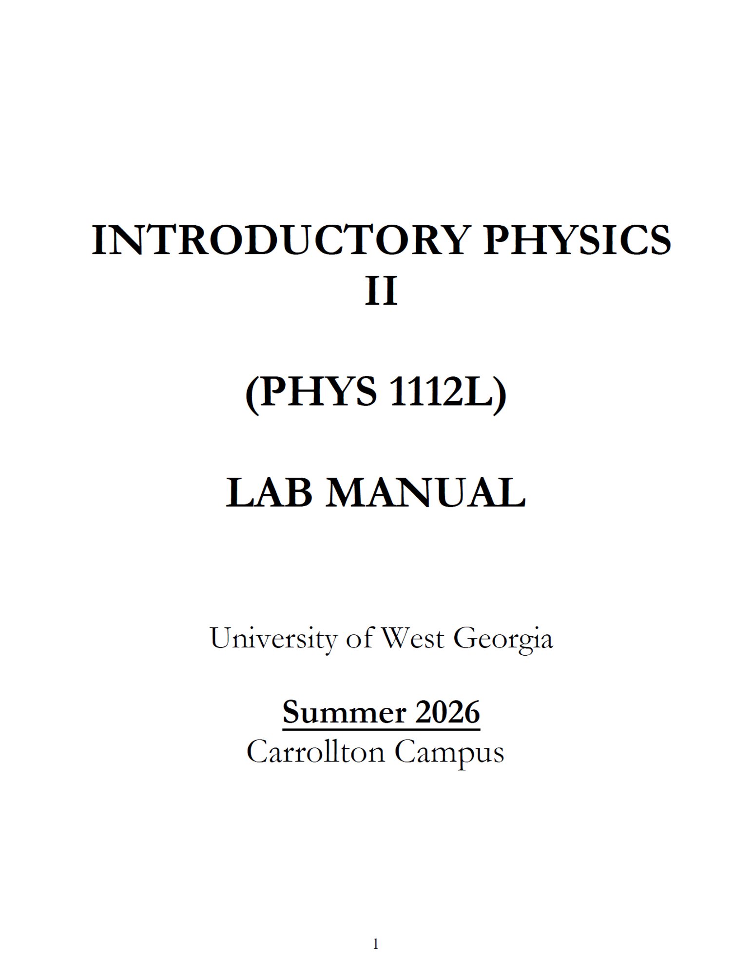 Cover image for PHYS 1112L LAB MANUAL - SUMMER 2026