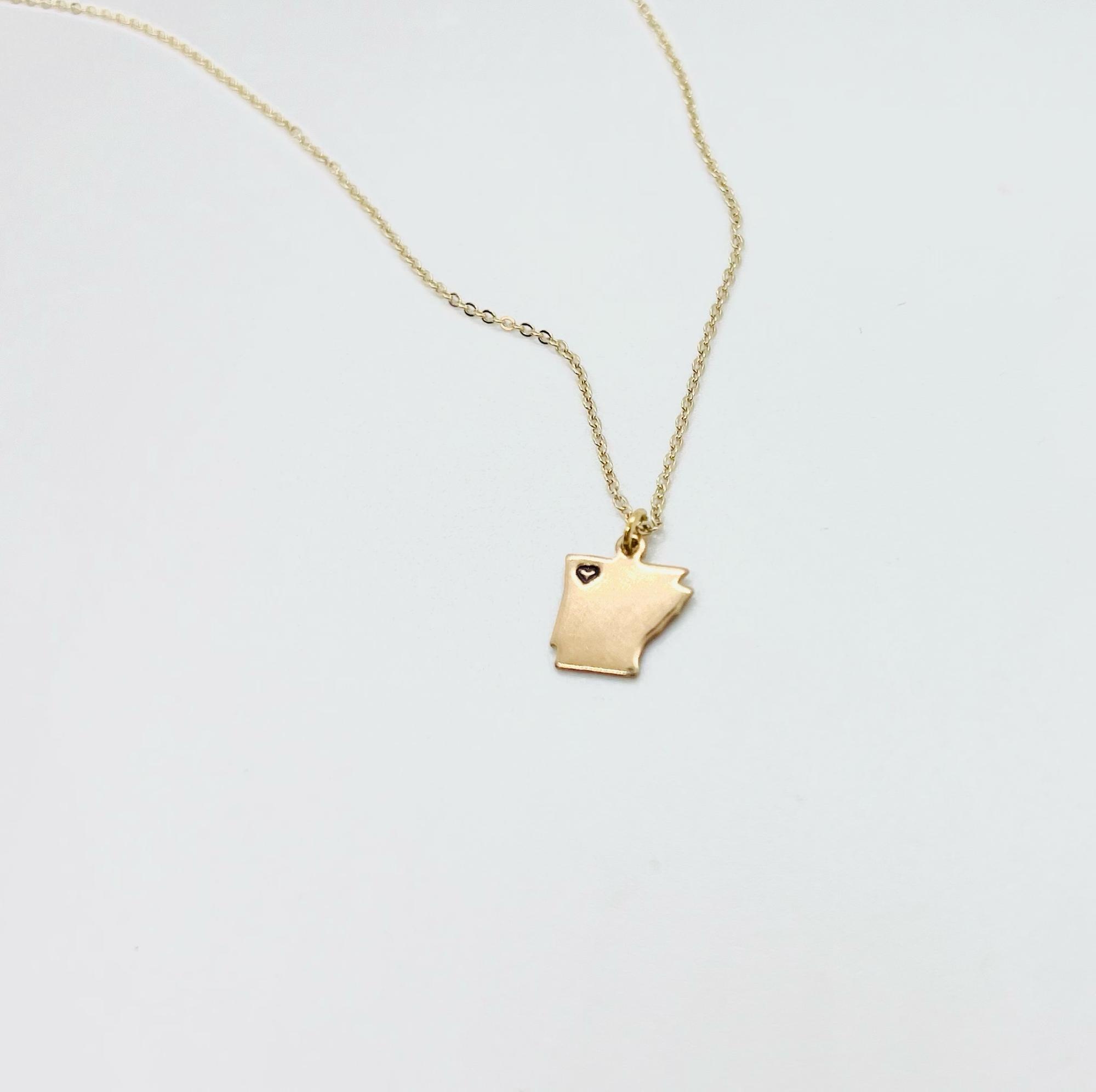 image of: Arkansas State Stamped Heart Necklace - Gold