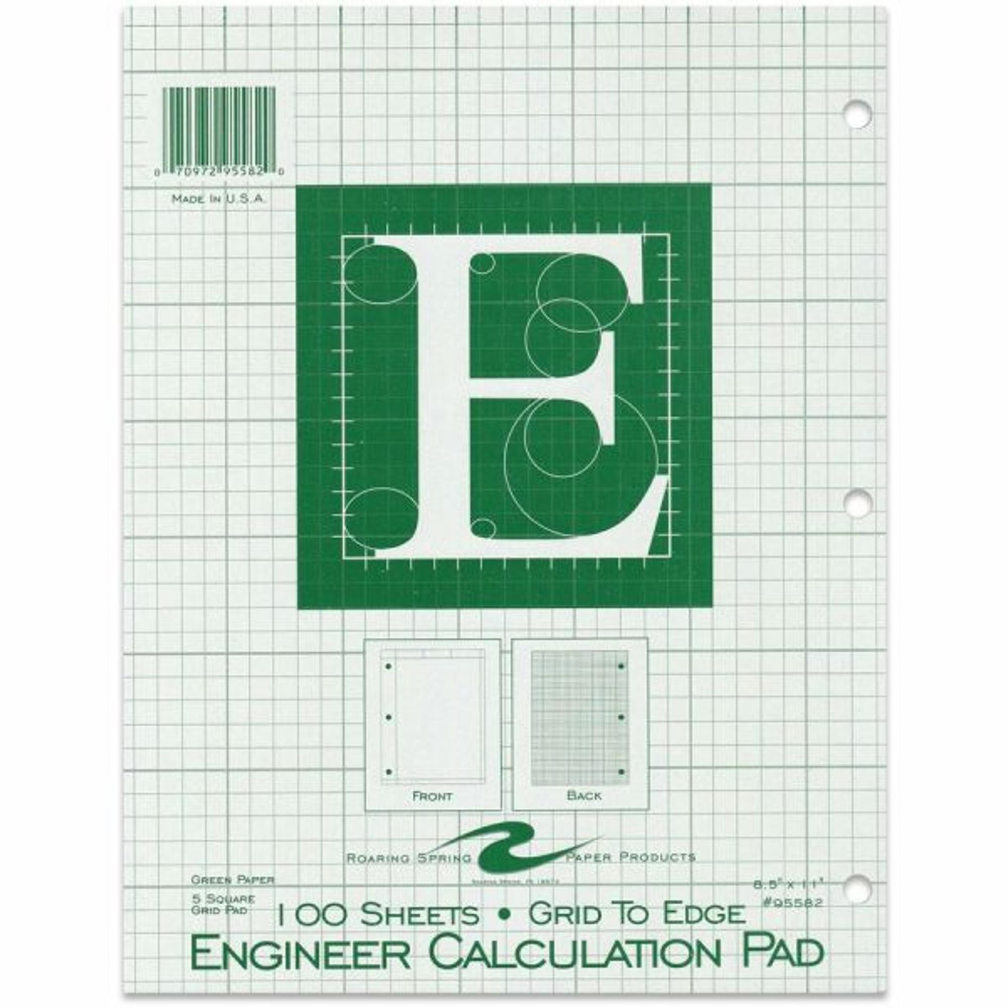image of: Roaring Springs 8.5in x 11in Engineering Pad, Green, 100 Sheets