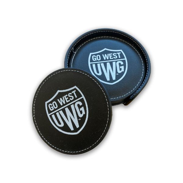 BLACK 4 1/4" UWG SHIELD EMBLEM COASTER SET; $15.99
