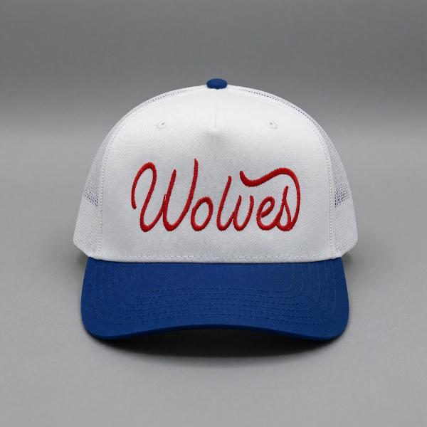 SCRIPT FRONT CANVAS TRUCKER HAT EMBROIDERED; $32.00