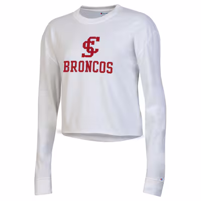 image of: Santa Clara Broncos Champion Women's Boyfriend Crop Long Sleeve Tee, White