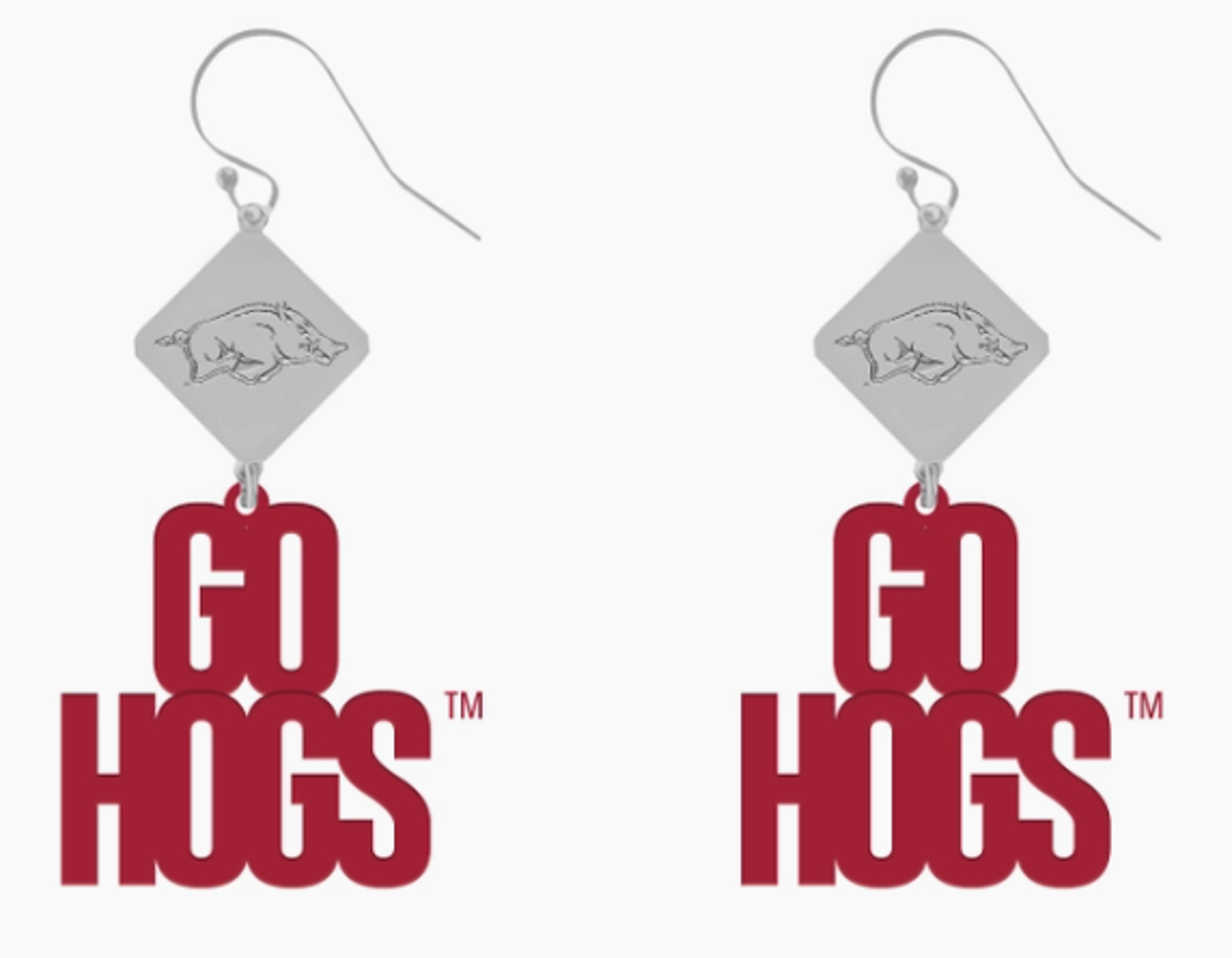 image of: Arkansas Razorbacks Emerson Street Silver and Red GO HOGS Earrings