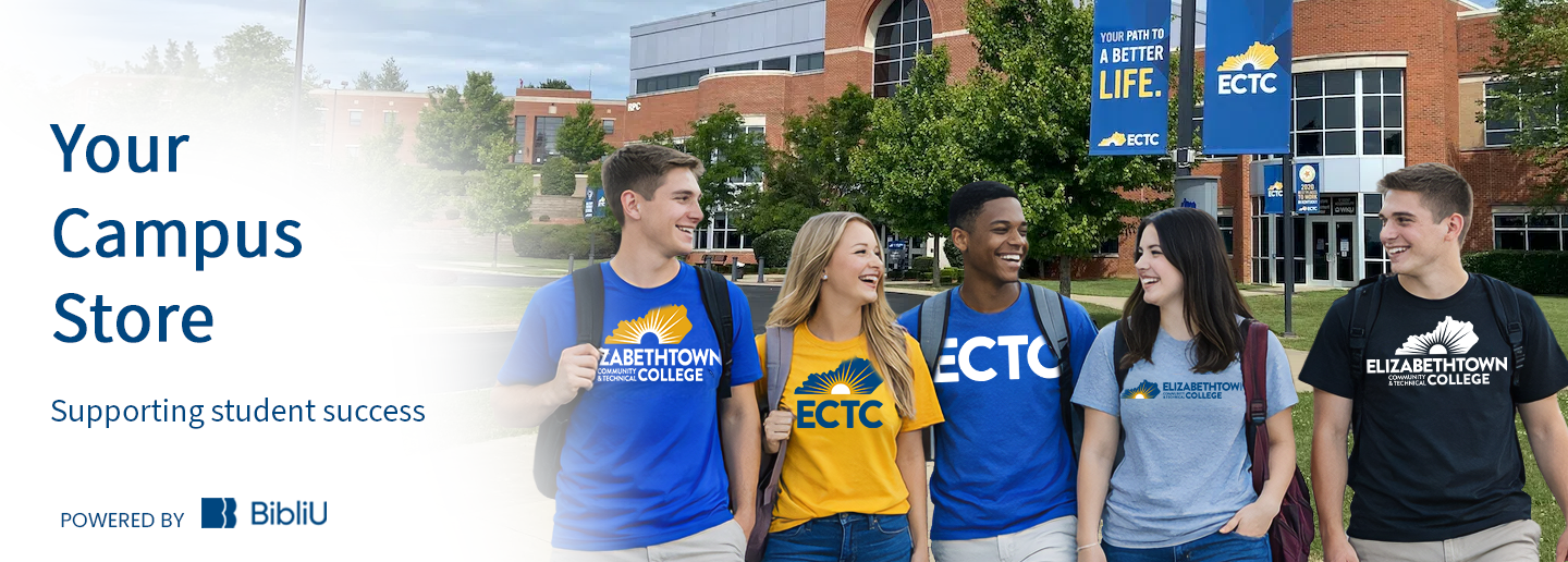ECTC students on campus with "Your Campus Store" text overlay.