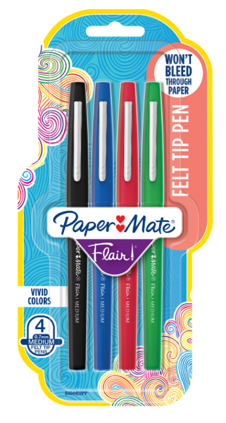Paper Mate Flair Felt Tip Pen, 4 Pack; $12.98