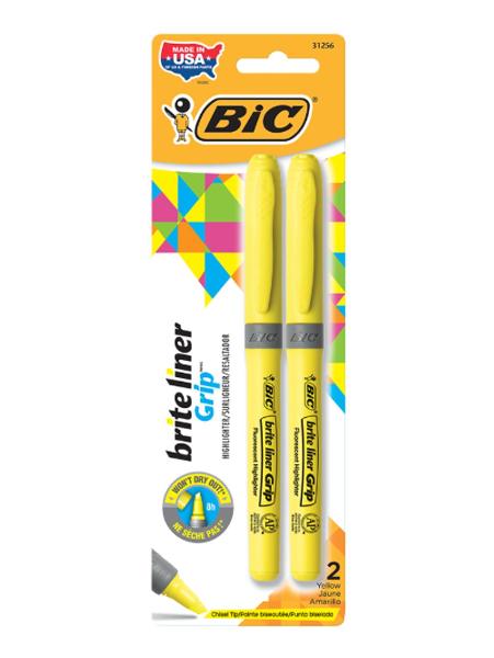 BIC Brite Liner Grip Highlighters, Fine Tip, 2 Pack, Yellow; $3.98