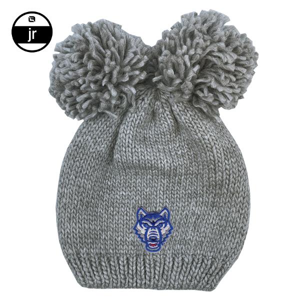 WOLF LOGO REY YOUTH POM POM BEANIE; $14.99