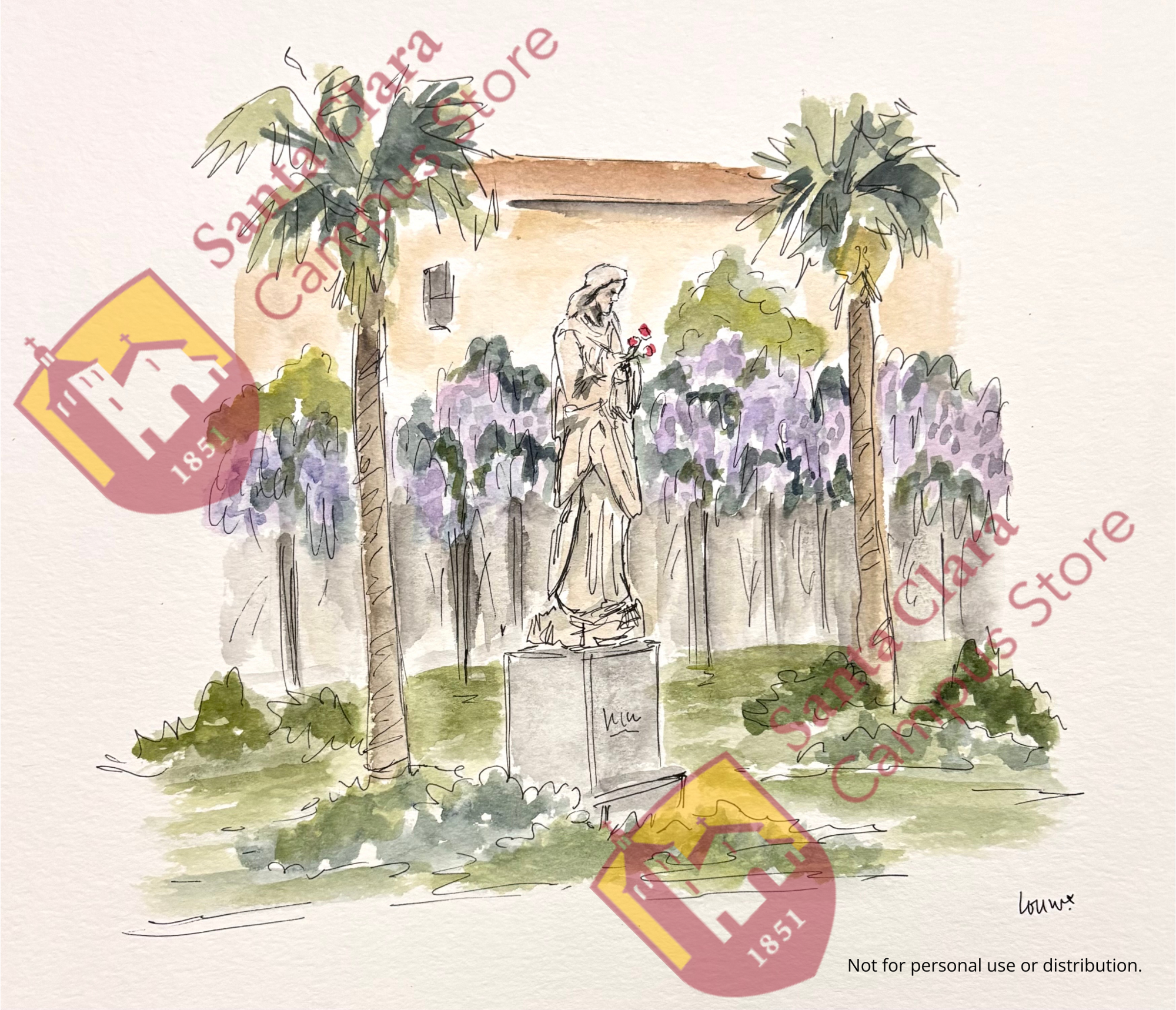 image of: Sacred Heart of Jesus Statue 8in x 10in Watercolor Art Print