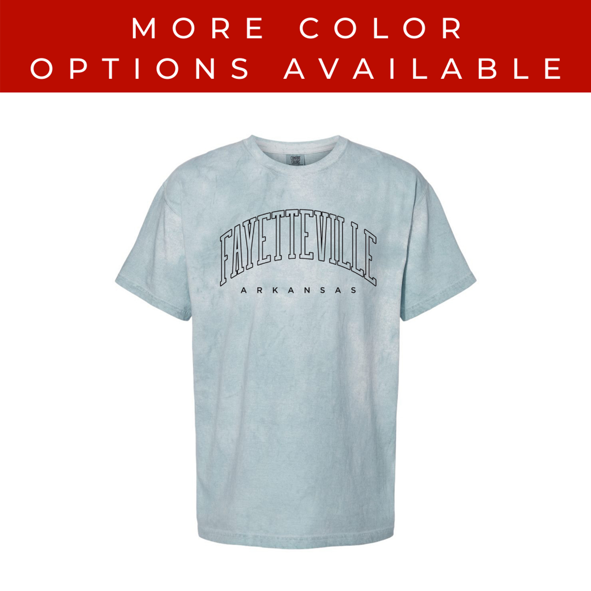 image of: Fayetteville Arkansas Black Comfort Color Tie Dye Short Sleeve Tee