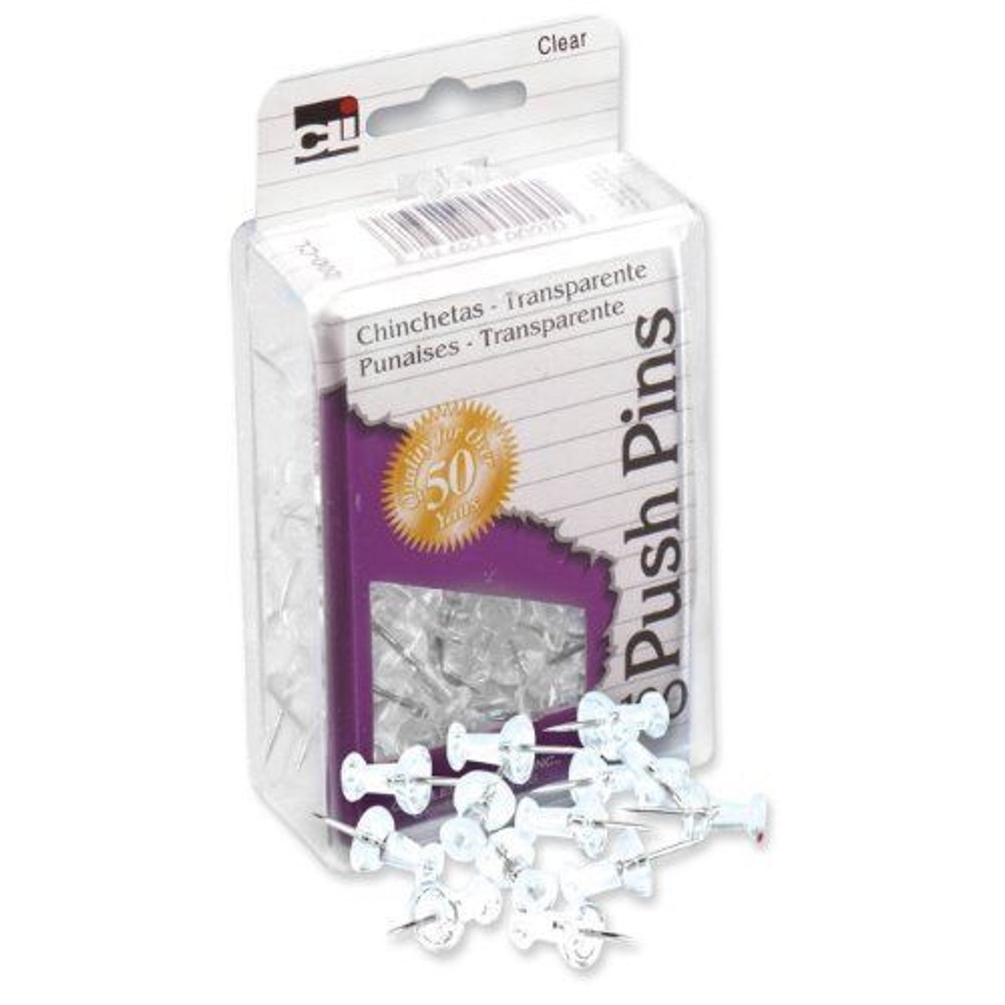 image of: Charles Leonard Push Pins - Clear .44in 100Ct Box Reusable Box