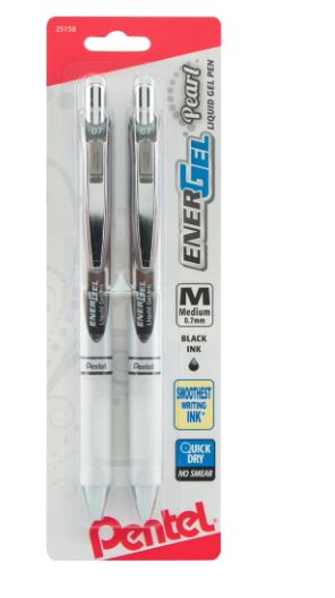 ENERGEL PEARL Retractable Liquid Gel Pen .7mm 2pk - Black