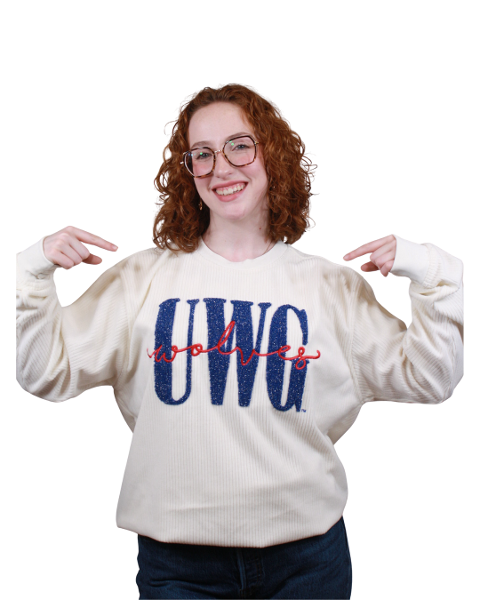 UWG WOLVES TEXT "ZOE" RIBBED LS SHIRT; $54.99