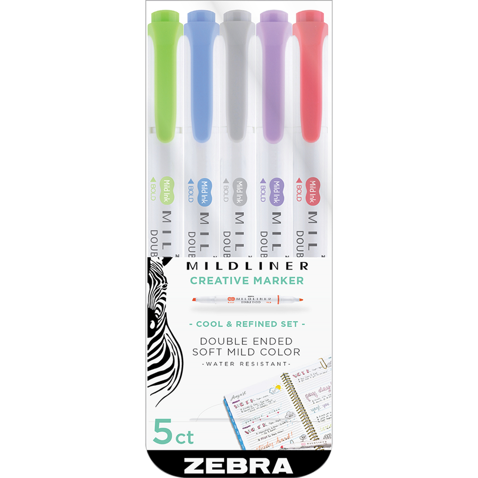 image of: Zebra Pen Mildliner Double Ended Creative Marking Tool, 5 Pack