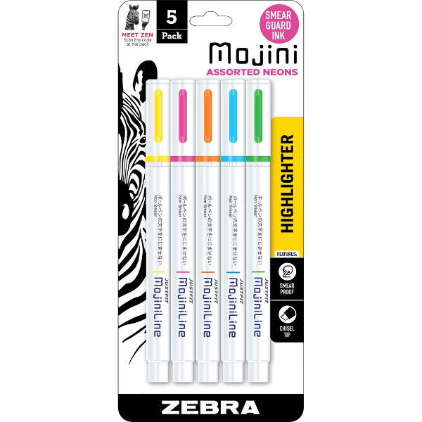 Zebra Mojini Highlighters, 5 Pack, Neon; $10.97
