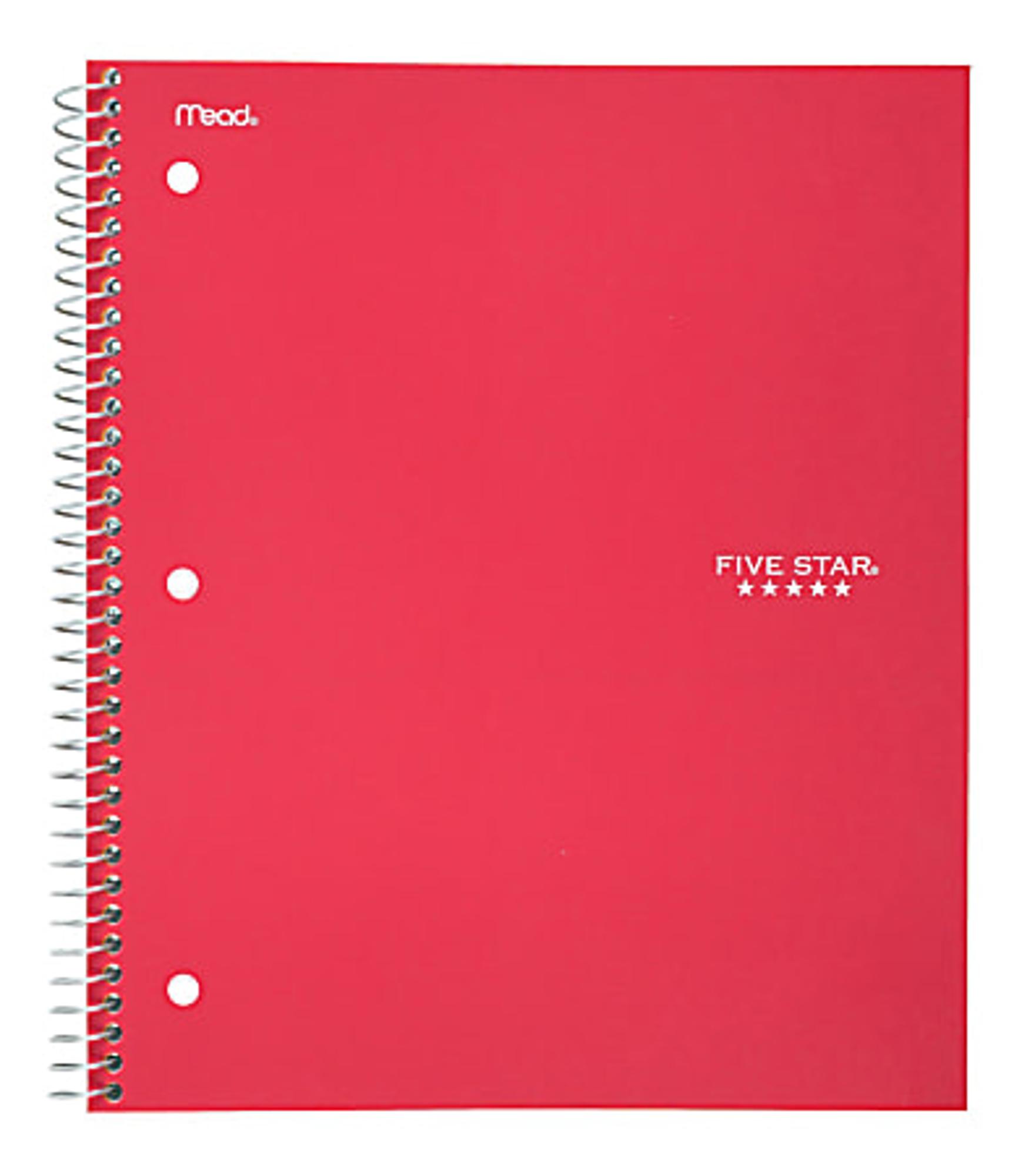 image of: Five Star® Notebook, 1 Subject, College Ruled, 8-1/2" x 11", 100 Sheets, Red