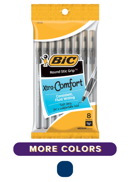 BIC Round Grip Xtra Comfort 1.2mm Ballpoint Pen, 8 Pack; $3.99