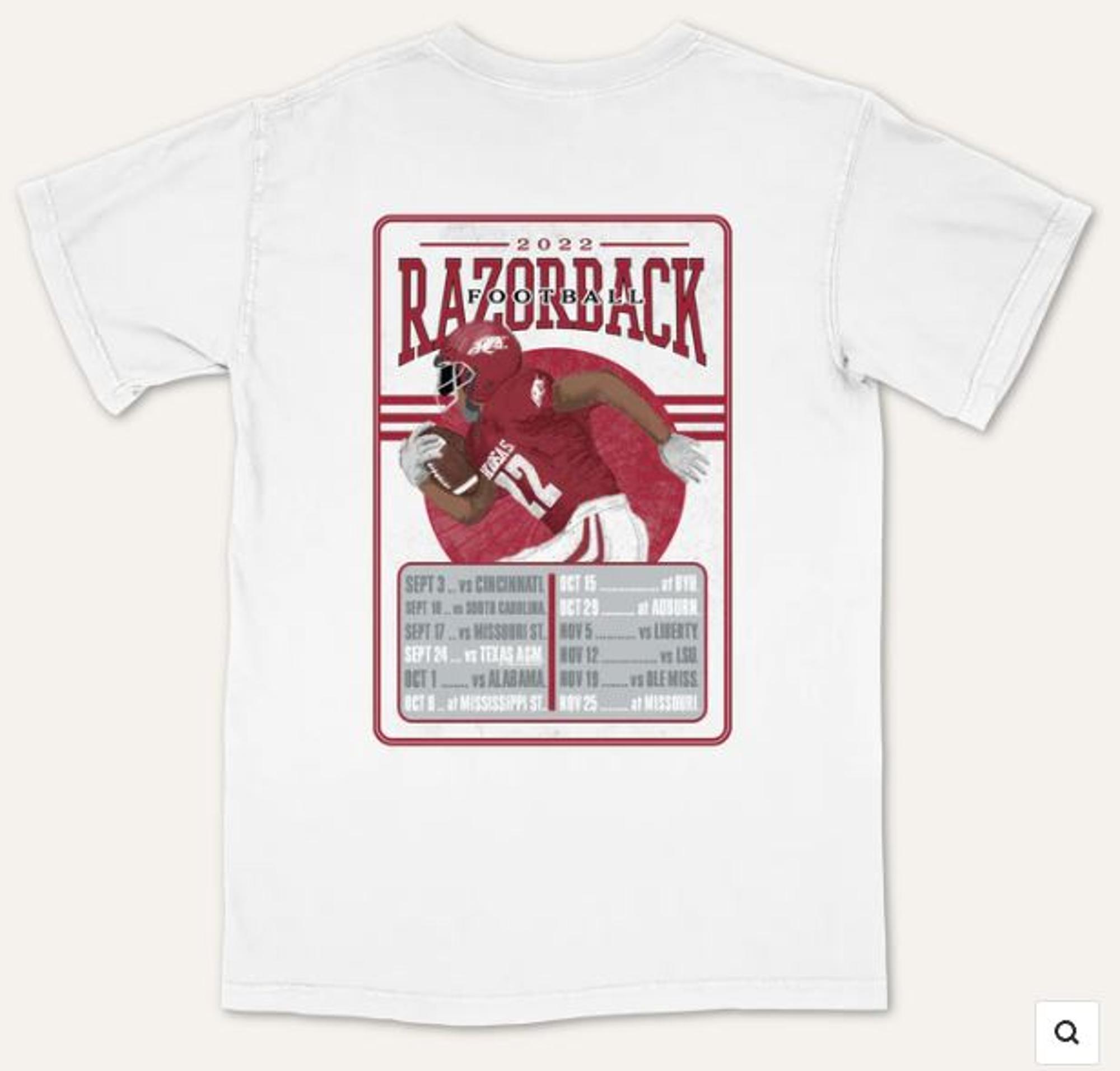 image of: Arkansas Razorback 2022 Football Schedule Short Sleeve Pocket Tee - White