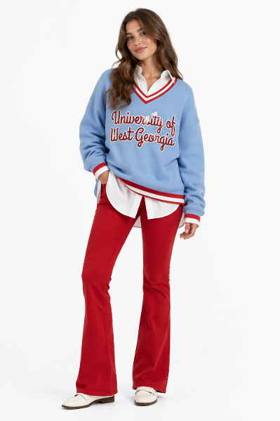 BOMB VARSITY STRIPE SEQUIN PULLOVER; $99.99