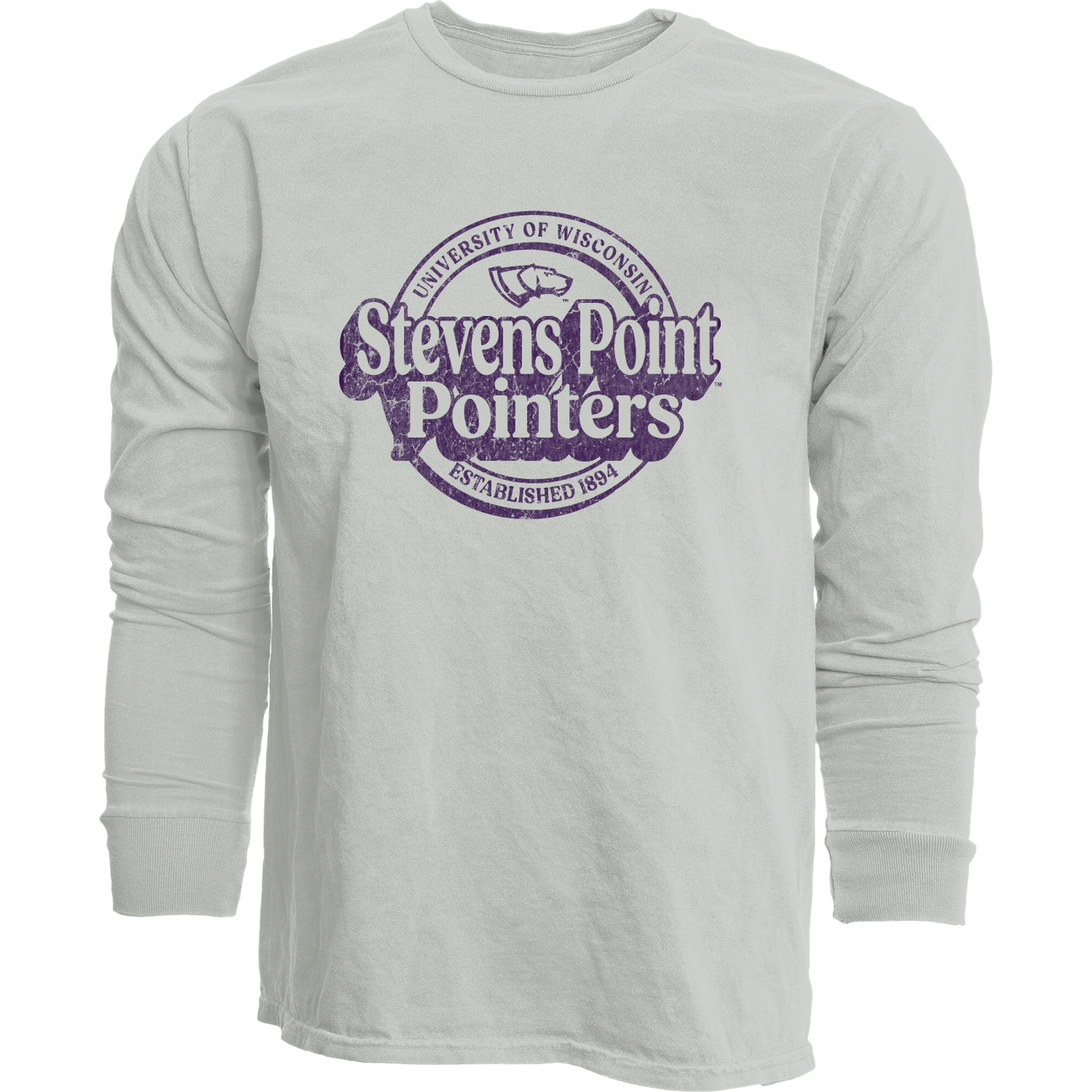 Product image 1 of 1 for UW- Stevens Point Pointers Dyed Ringspun Long Sleeve Tee, Cement