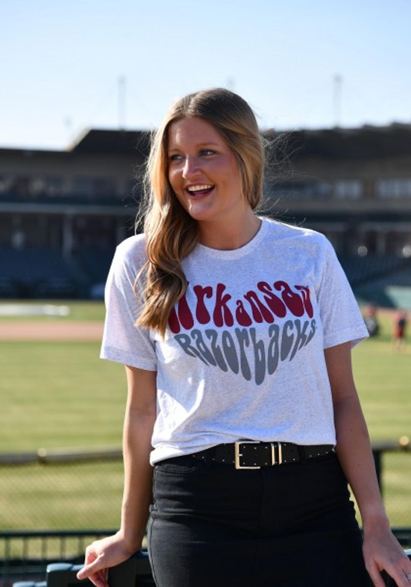 image of: Arkansas Razorbacks Women's Heart Short Sleeve T-Shirt - White Fleck